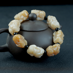 一物一图  和田玉貔貅手串糖白玉男女款天然玉石真玉手链串珠立体