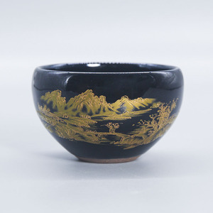 建盏茶杯三生有杏黑色乌金山水画万山可揽禅定钵手握杯茶盏主人杯