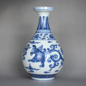 大明成化青花手绘螭龙玉壶春瓶花瓶古董古玩陶瓷器仿古老货收藏品