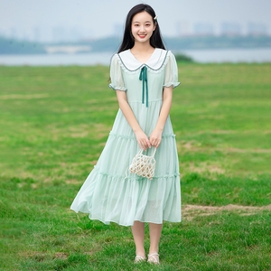 少女连衣裙初中学生夏季新款高中女生夏装15岁女大童超仙雪纺长裙