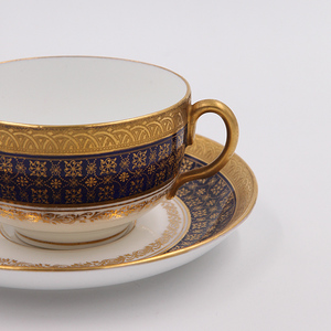 英国古董瓷器19世纪末tiffany与coalport合作签名描金骨瓷咖啡杯