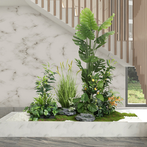 大型植物景观套装仿真绿植室内软装服装酒店楼梯花槽花丛空间造景