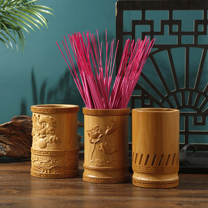 立体浮雕竹木香筒防潮装香桶竹节储香筒家用供奉放竹签香盒大号