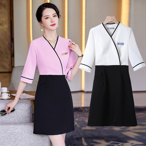 足浴技师工作服足疗技师高档连衣裙女桑拿按摩美容养生馆沐足工衣