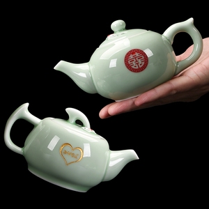 青瓷茶具套装盖碗茶壶鱼杯龙泉青瓷彩鲤鱼办公家用泡茶壶碗LGO标
