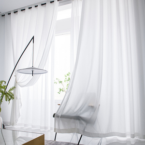 轻奢白色加厚飘窗纱帘透光不透人ins北欧客厅阳台白纱窗帘免打孔