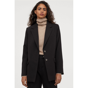 h&m专柜正品 hm女装2019冬新品百搭柔软羊毛直筒外套休闲黑色西装