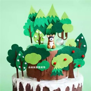 圣诞树木毛毡椰子树树叶红色毛球树插件情景生日儿童蛋糕烘焙装饰
