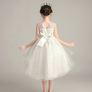 2020夏新款儿童亮钻绣花抹胸礼服中大童婚纱拖尾连衣裙女童公主裙