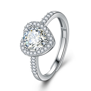 S925银日韩时尚爱心戒指女个性开口心形指环镶嵌锆石对戒新款戒子