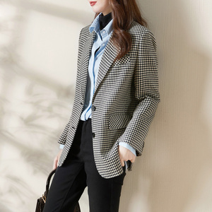 格子西装外套女2021新款休闲复古英伦风千鸟格小西服上衣女秋冬