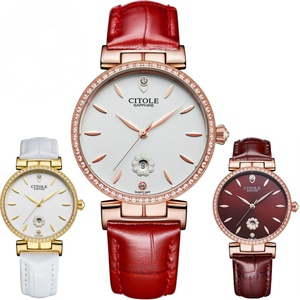 citole西腾女士时尚石英表防水腕表牛皮带休闲镶钻日历女表5195l