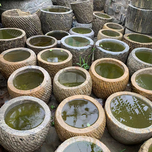 石缸庭院养鱼石头鱼缸花盆水缸石盆石槽圆形花园装饰石雕流水盆