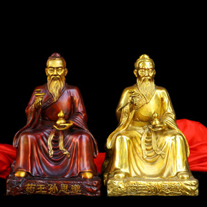 纯铜骑虎药王孙思邈摆件拿葫芦大药房名中医馆菩萨孙真人坐雕神像