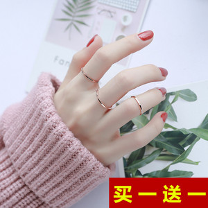韩版尾戒18k玫瑰金食指钛钢关节指环小指简约超细戒指女情侣对戒