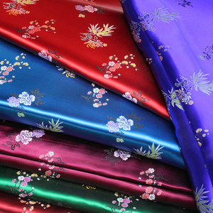 中国风旗袍棉袄寿衣民族服装提花丝绸织锦缎336高丝四季花面料