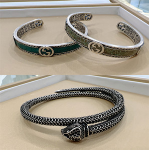 新款gucci古驰garden系列纯银灵蛇互扣式双g男女士情侣款珐琅手镯