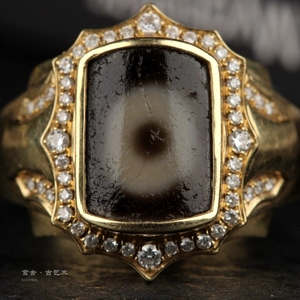 原创设计 千年至纯三眼天珠断珠女款戒指 K金镶嵌钻石 包老保真
