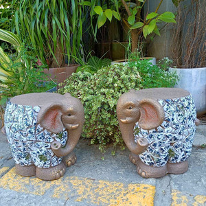 青花大象凳子户外庭院花园仿动物创意装饰摆件阳台大门口底座花架