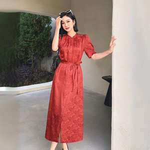 新中式连衣裙女装夏季2024新款红色高端精致妈妈气质长裙提花裙子