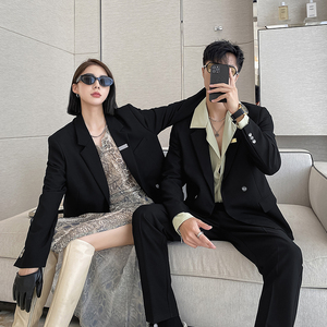 炸街网红宽松西服套装男秋季阔版纯色垂感西装情侣时髦流行一套潮