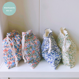 【小袁家】韩系碎花棉布抽绳袋束口小布兜居家旅行小小收纳包手机