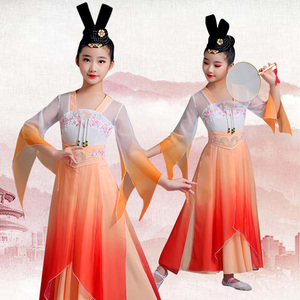 古风舞蹈演出服儿童大摆裙汉唐飘逸广寒宫舞蹈服女童嫦娥表演服装