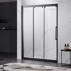 定制淋浴房一字形三联动移门洗澡间干湿分离玻璃隔断浴室枪灰拉丝