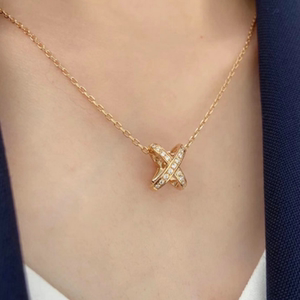 正品chaumet尚美巴黎liens交叉镶钻镂空项链18k玫瑰金x满钻锁骨链