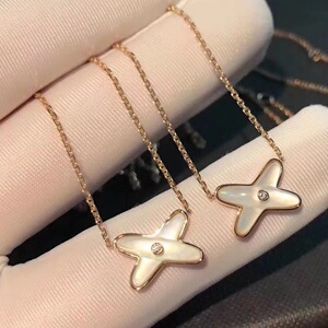 chaumet尚美巴黎交叉项链女18k玫瑰金白贝母钻石吊坠女款锁骨链