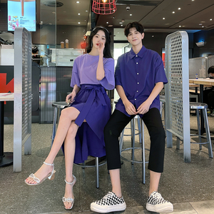 气质情侣装夏装高级感减龄不规则连衣裙温柔你衣我裙中长款女裙子