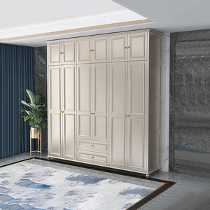 香槟色美式实木衣柜家用卧室三四五六门简约衣柜可带顶柜简易衣柜