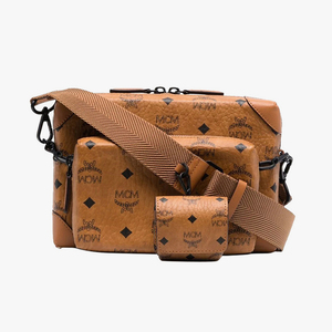 mcm老花满印皮革饰边三合一盒子包斜挎单肩包子母包男款小号包包