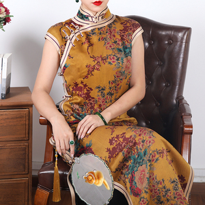 三重门{芙蓉月}夏季2022年复古珍珠缎香云纱旗袍中国风长款修身女