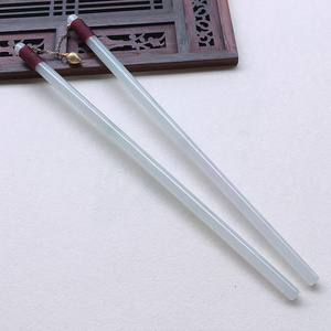 自然光 缅甸天然翡翠a货老坑白冰水润玉筷子手把件手玩件配证书