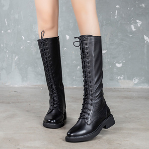 长靴英伦马丁靴女士靴子真皮女靴秋冬新款女鞋头层牛皮高筒靴单靴