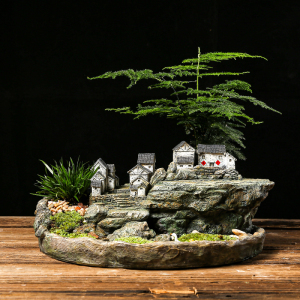 中式禅意小房子花盆创意室内盆栽庭院假山盆景装饰微景观造景摆件