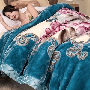 12斤超厚高端拉舍尔毛毯蓝色空调盖被加厚双层家用春秋季加绒被子