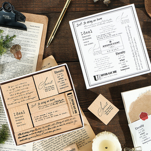 字母组合木质印章套装复古英文短句橡胶木制手账装饰DIY印画图章