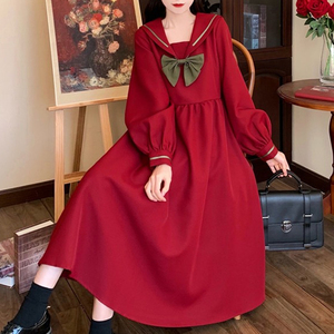 日系学院风海军领jk公主裙子女春秋大码新年红色甜美洛丽塔连衣裙