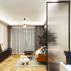 超白长虹玻璃轻奢磨砂海棠水波纹瓦楞艺术玻璃隔断屏风玄关小户型