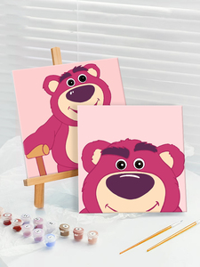 数字油画草莓熊diy填色填涂儿童油画手工丙烯画填充油彩画定制