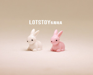 微景卡通动物 小号 小白兔 粉红色 兔子 塑料 情侣公仔 模型摆件