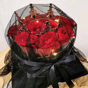 520情人节小红书蛋糕装扮网红黑纱白纱玫瑰花装饰品黑色皇冠摆件