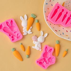 田园风胡萝卜小兔子硅胶模具翻糖巧克力烘焙工具儿童生日蛋糕装饰