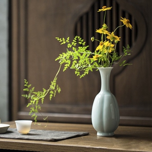 疏影 | 中式禅意花器 影青故宫仿宋瓜棱瓶陶瓷花瓶插花道茶桌摆件