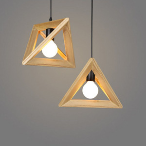 北欧实木几何吊灯创意餐厅客厅吧台书房网咖服装店三角形木框灯具