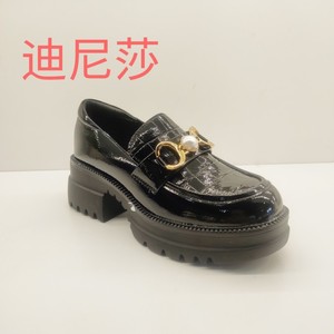 迪尼莎女鞋正品2021秋季新款58280厚底粗跟乐福鞋单鞋舒适休闲