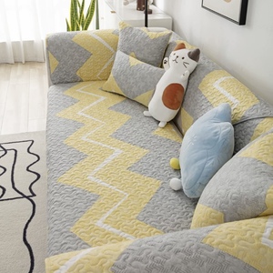 现代简约全棉沙发垫防滑四季通用坐垫布艺纯棉套罩盖巾黄色北欧风