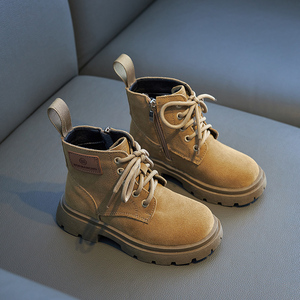 儿童靴子2024秋冬女童真皮英伦风短靴新款韩版防滑男童加绒马丁靴